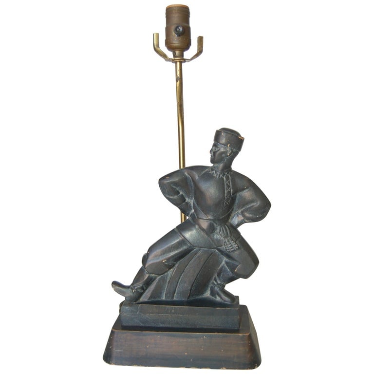 Hand Carved Wood Cossack Russian Dancer Table Lamp Signed Jascha Heifetz (1 of 12)