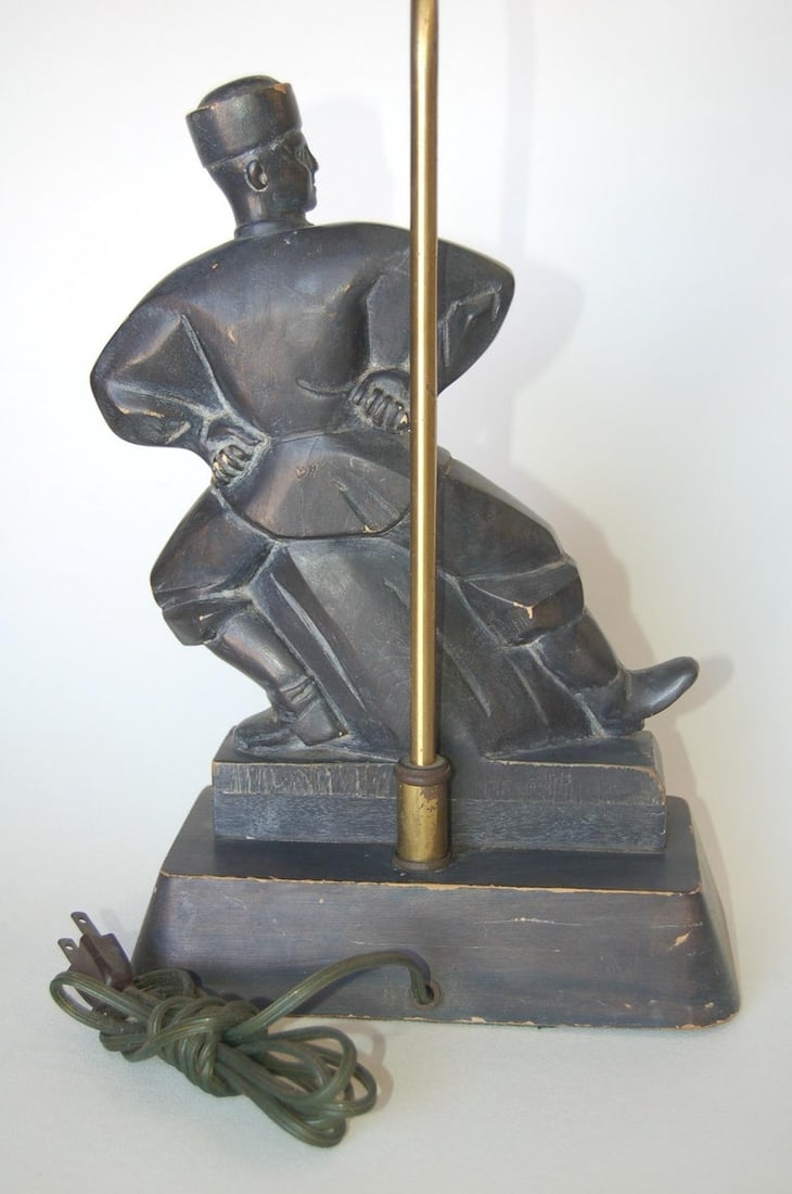 Hand Carved Wood Cossack Russian Dancer Table Lamp Signed Jascha Heifetz - 3