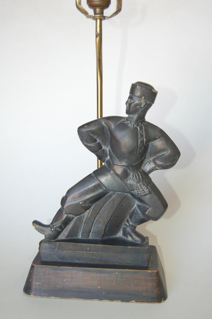 Hand Carved Wood Cossack Russian Dancer Table Lamp Signed Jascha Heifetz - 4