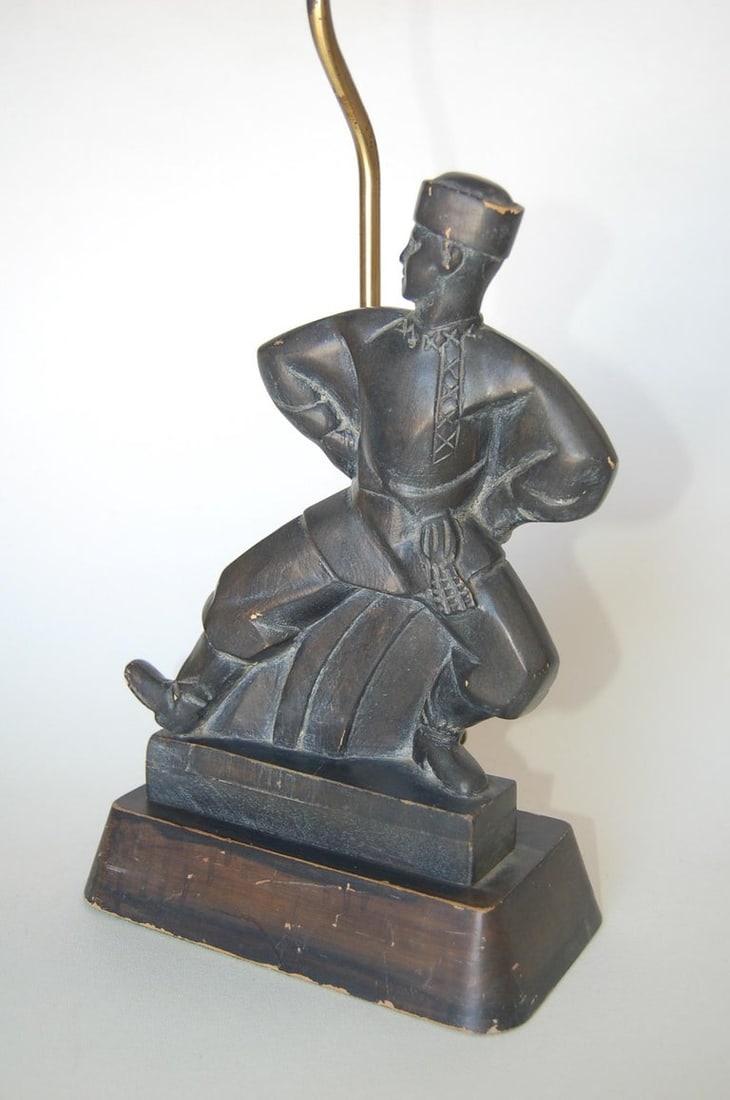 Hand Carved Wood Cossack Russian Dancer Table Lamp Signed Jascha Heifetz - 5