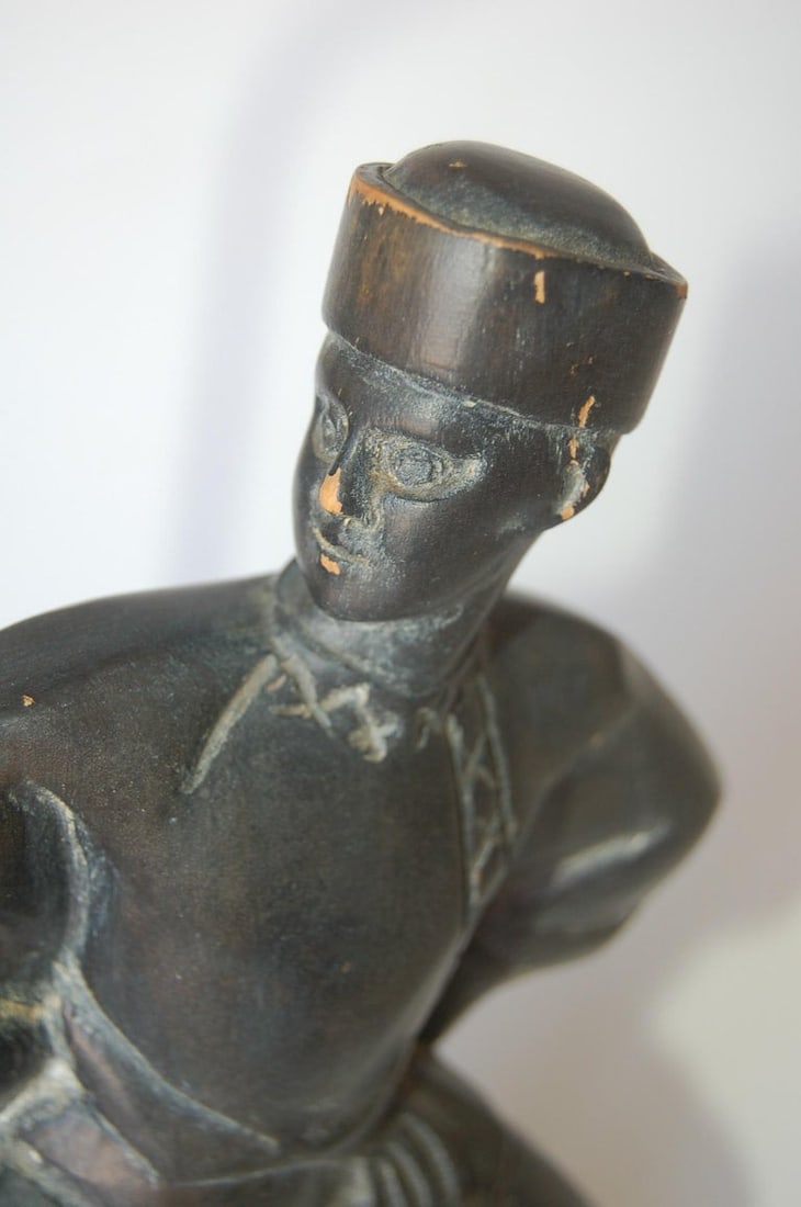 Hand Carved Wood Cossack Russian Dancer Table Lamp Signed Jascha Heifetz - 6