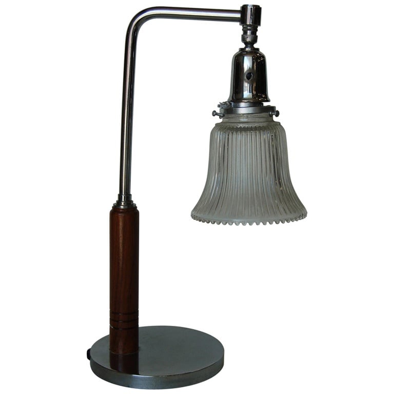 Art Deco Desk Table Lamp with Bell Shaped Glass Shade - 2