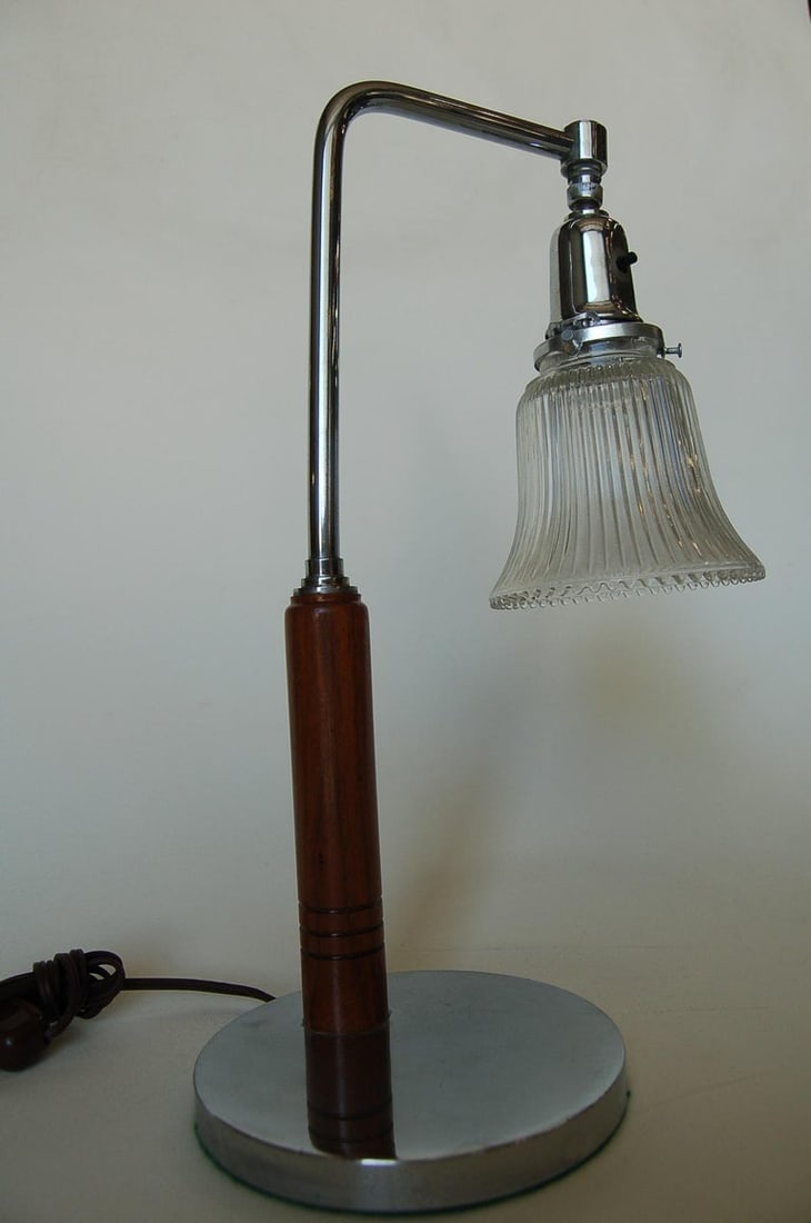 Art Deco Desk Table Lamp with Bell Shaped Glass Shade - 3