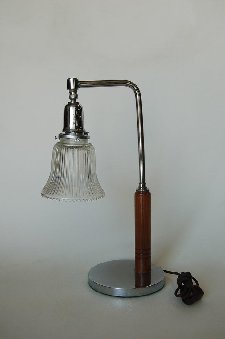 Art Deco Desk Table Lamp with Bell Shaped Glass Shade - 4