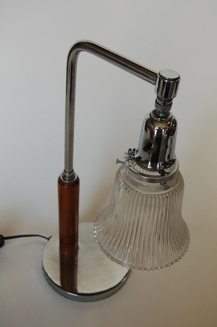 Art Deco Desk Table Lamp with Bell Shaped Glass Shade - 5