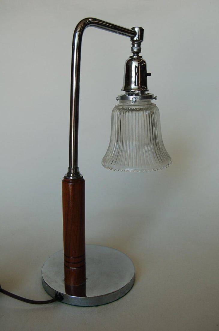 Art Deco Desk Table Lamp with Bell Shaped Glass Shade - 6