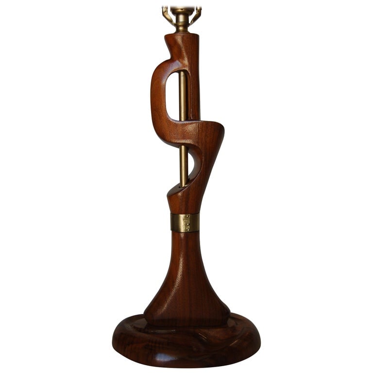 Freeform Abstract Carved Mahogany Table Lamp with Brass Accents, Jascha Heifetz - 2
