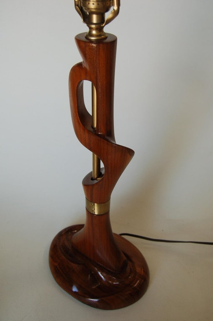 Freeform Abstract Carved Mahogany Table Lamp with Brass Accents, Jascha Heifetz - 3