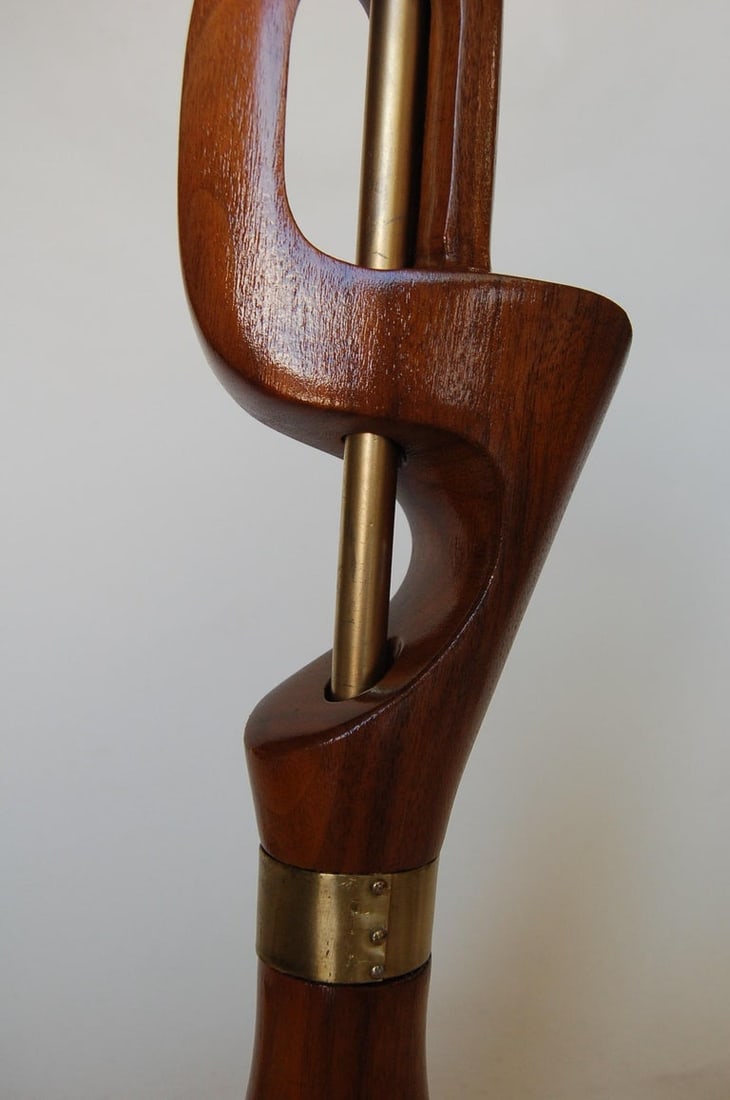 Freeform Abstract Carved Mahogany Table Lamp with Brass Accents, Jascha Heifetz - 4