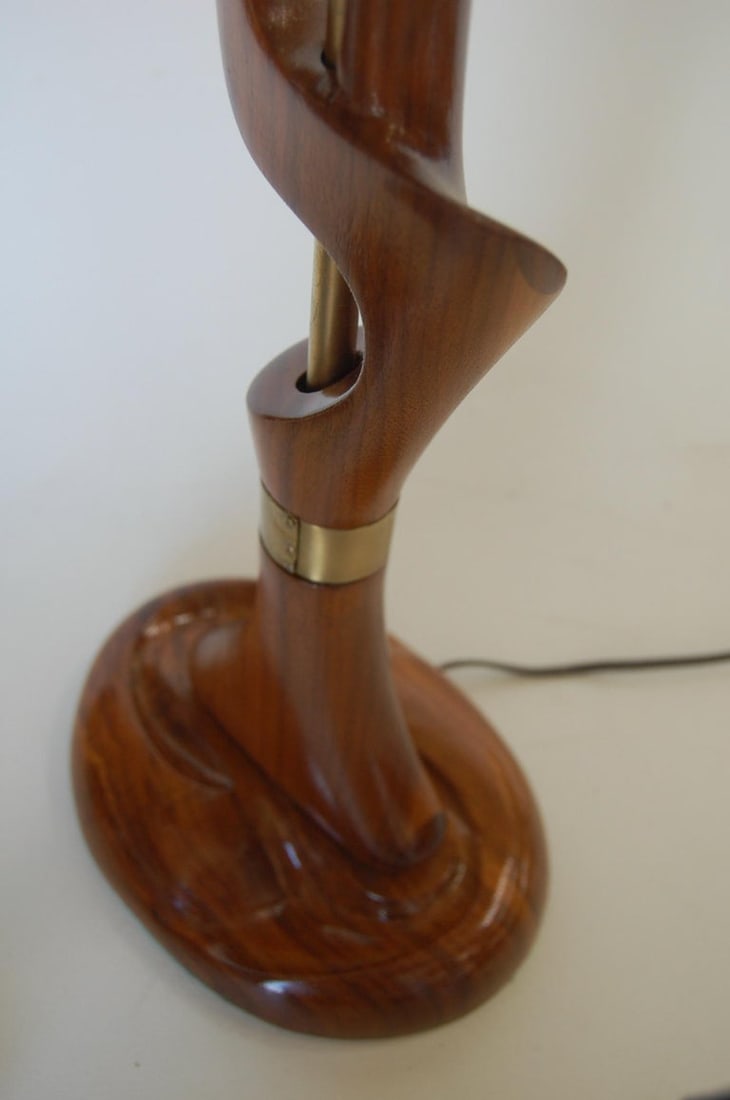 Freeform Abstract Carved Mahogany Table Lamp with Brass Accents, Jascha Heifetz - 5