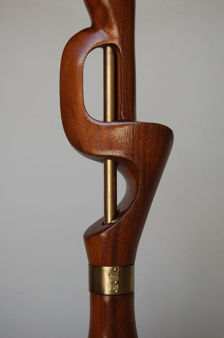 Freeform Abstract Carved Mahogany Table Lamp with Brass Accents, Jascha Heifetz - 7