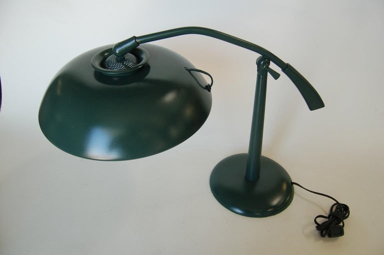 Midcentury Green Enamel Brass Swivel Table Lamp with Large Saucer Shade - 4