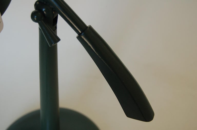 Midcentury Green Enamel Brass Swivel Table Lamp with Large Saucer Shade - 8