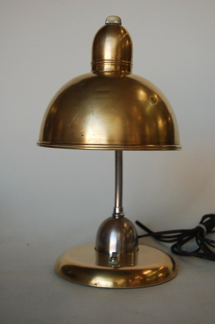 Brass and Chrome Machine Age Bell Shade Reading Desk Lamp - 3