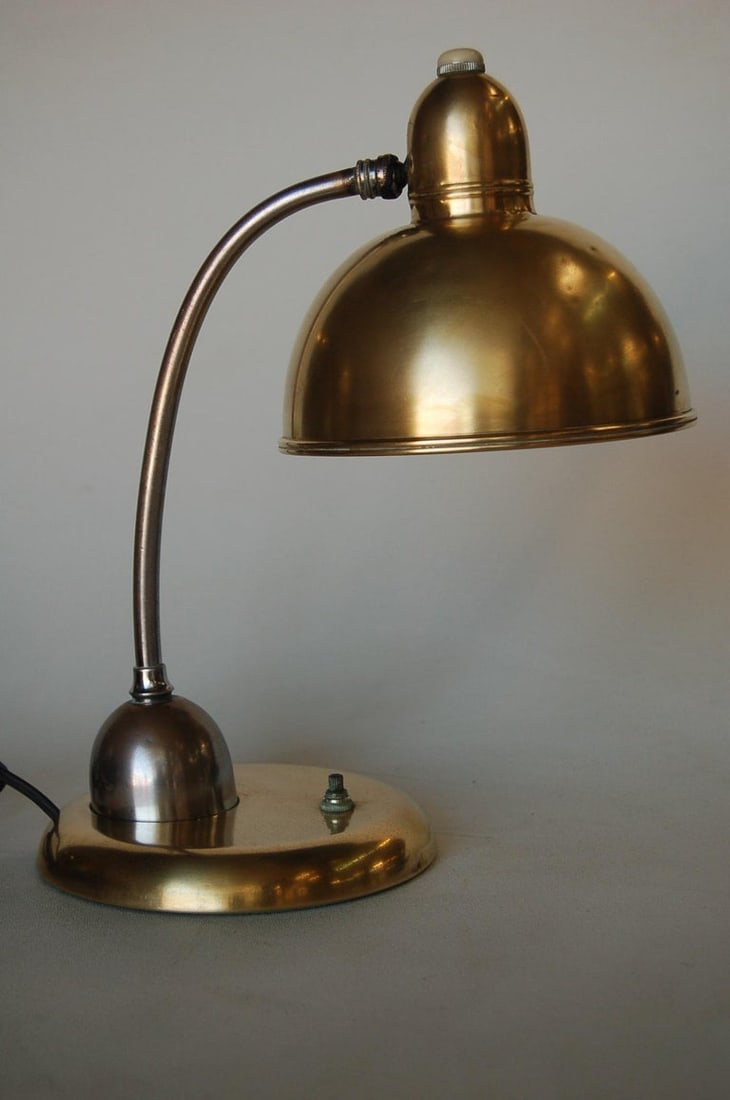 Brass and Chrome Machine Age Bell Shade Reading Desk Lamp - 4