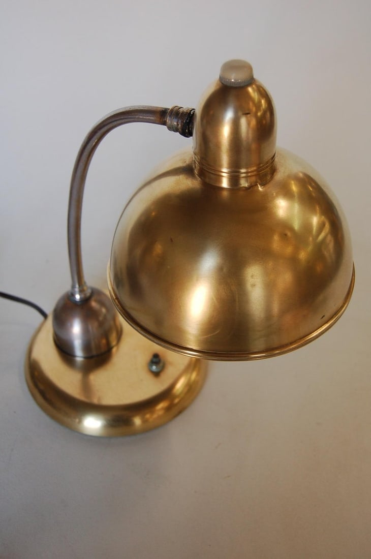 Brass and Chrome Machine Age Bell Shade Reading Desk Lamp - 5