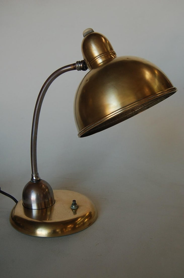 Brass and Chrome Machine Age Bell Shade Reading Desk Lamp - 6