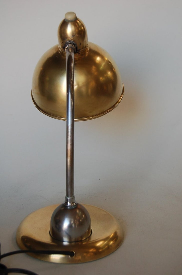 Brass and Chrome Machine Age Bell Shade Reading Desk Lamp - 7