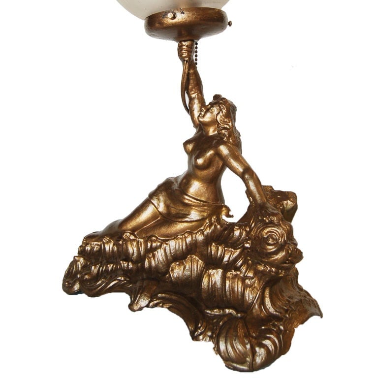 Gold-Tone Nude Grecian Female Spelter Lamp with Cut Crystal Globe - 3