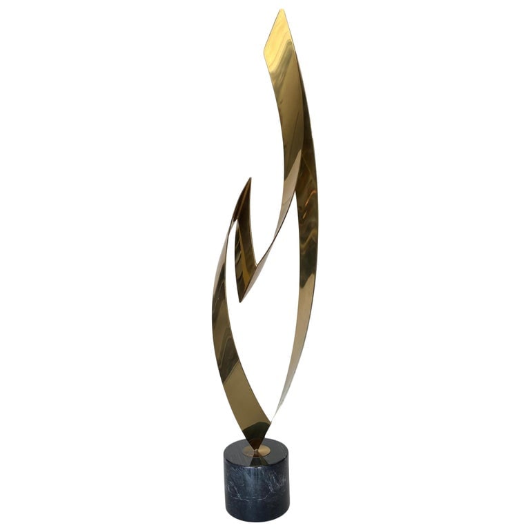 Brass and Marble Abstract "Eternal Flame" Sculpture by Curtis Jere for Artisan H (1 of 6)