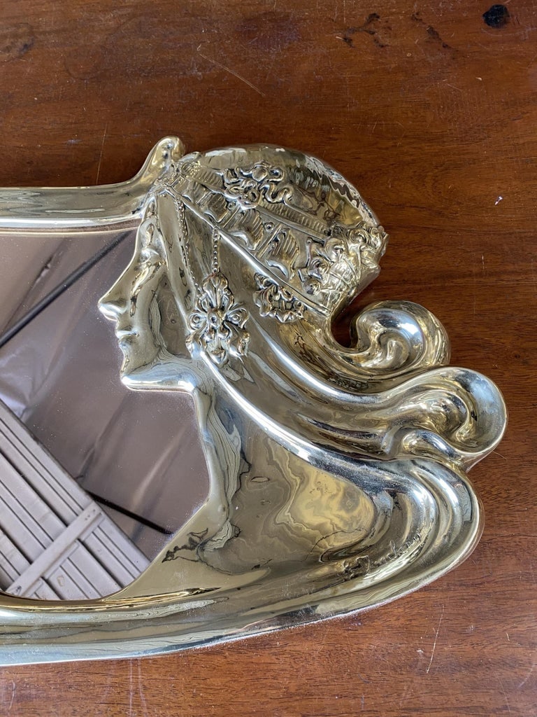 Restored Art Nouveau Figural Female Wall Mirror Signed Charles Emile Jonchery - 3