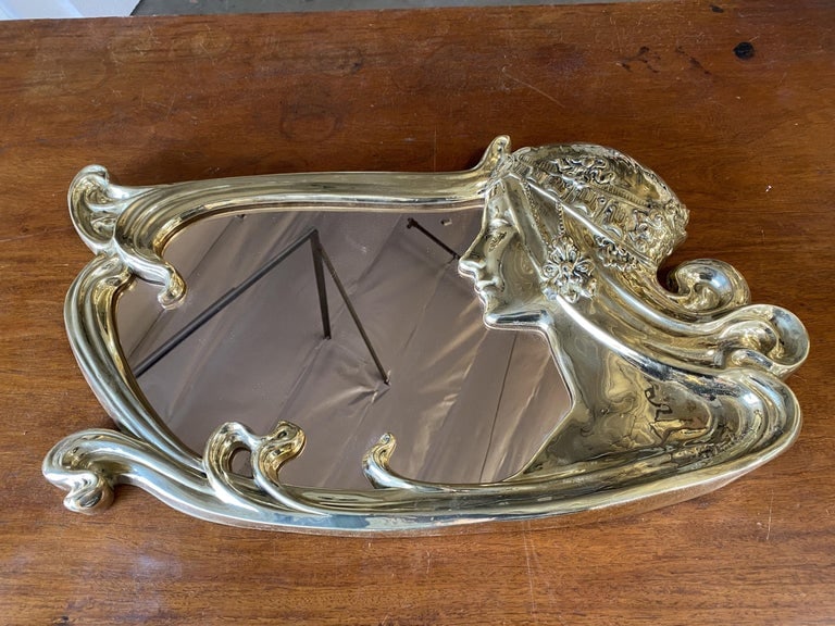 Restored Art Nouveau Figural Female Wall Mirror Signed Charles Emile Jonchery - 4