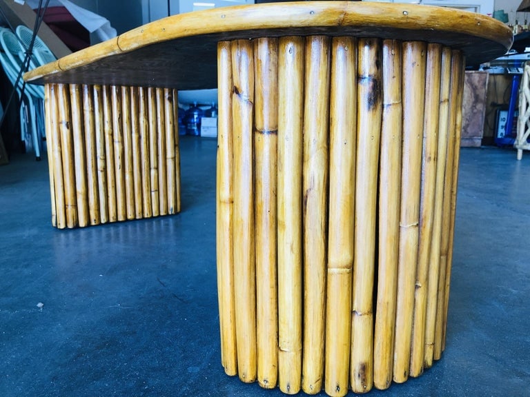 Restored Vertically Stacked Rattan Coffee Table with Mahogany Top - 5