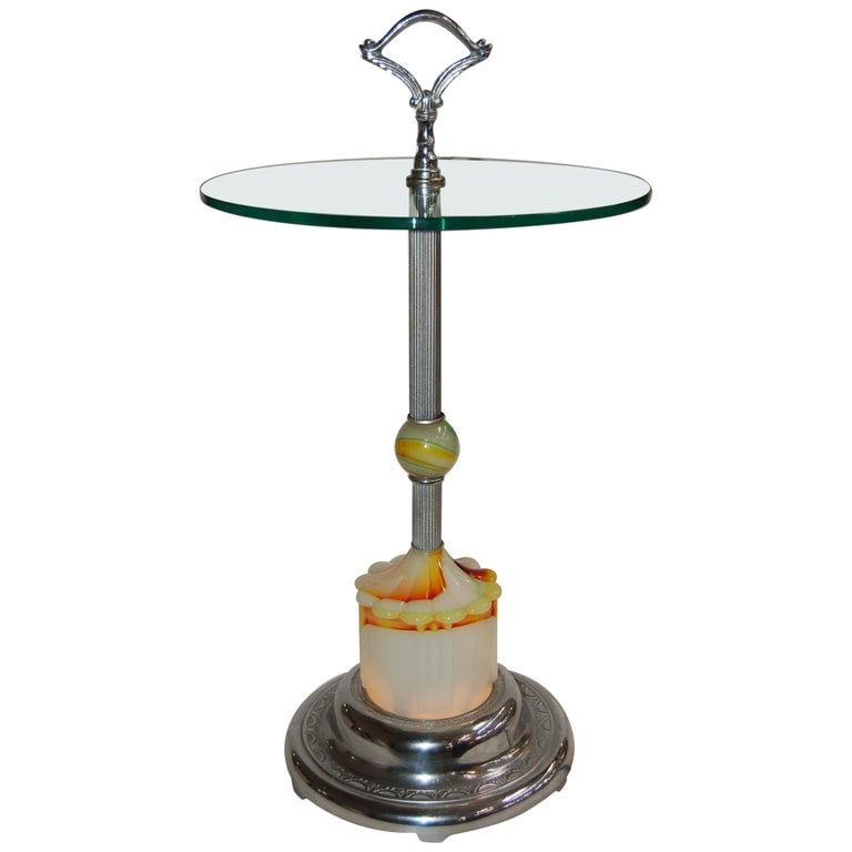 Art Deco Agate Glass and Chrome Lightup Illuminating Side Table - 2