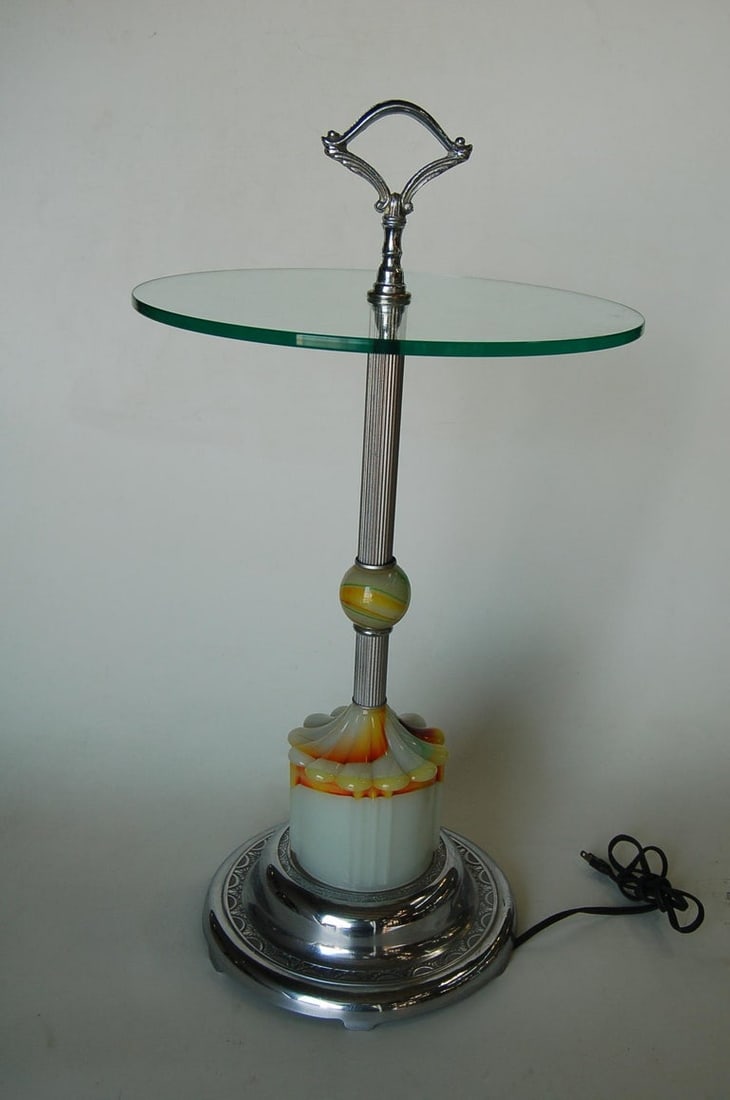 Art Deco Agate Glass and Chrome Lightup Illuminating Side Table - 3