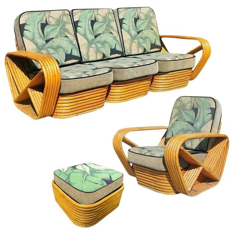 Restored Midcentury Rattan, Living Room Seating Set - 2