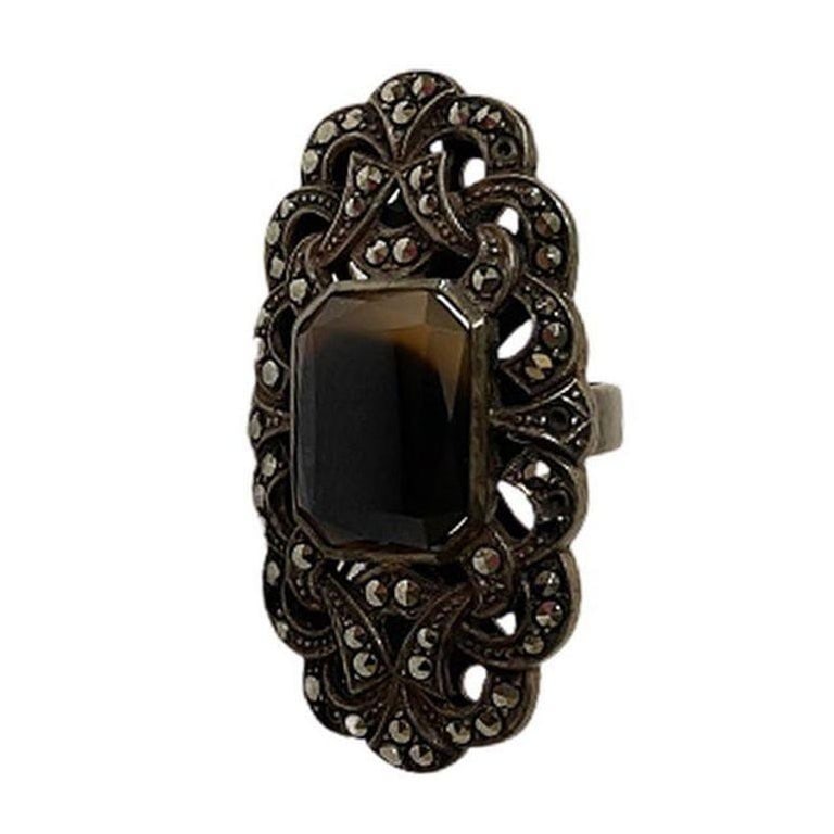 Ornate Sterling Silver and Marcasite Ring - 6