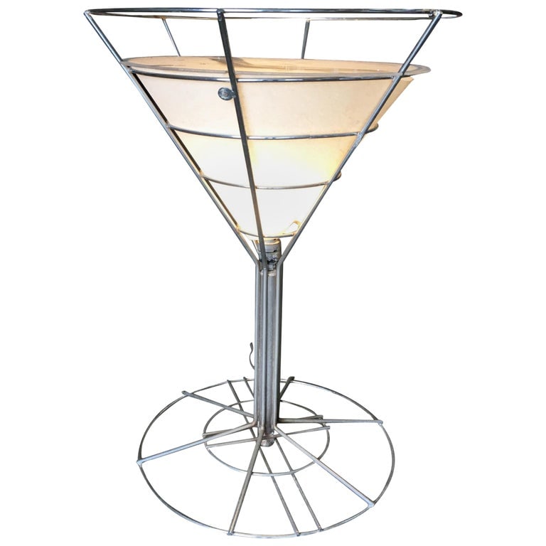 Chrome Wire Art Light Up Martini Lounge Side Table with Glass Top - 2