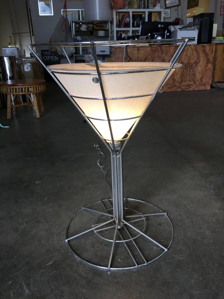 Chrome Wire Art Light Up Martini Lounge Side Table with Glass Top - 3