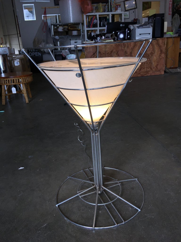 Chrome Wire Art Light Up Martini Lounge Side Table with Glass Top - 4
