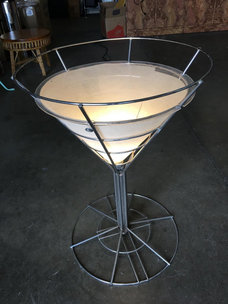 Chrome Wire Art Light Up Martini Lounge Side Table with Glass Top - 5