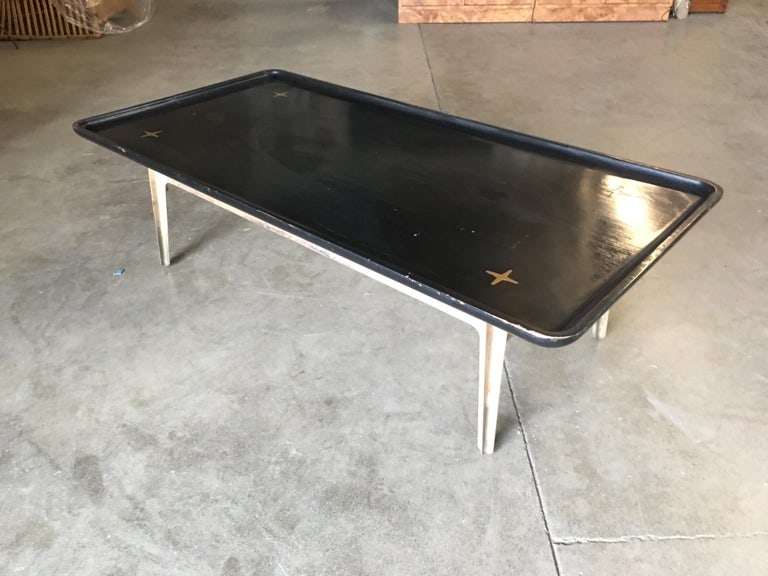 Rare Midcentury Black Lacquer Coffee Table with Solid Cast Bronze Base - 4