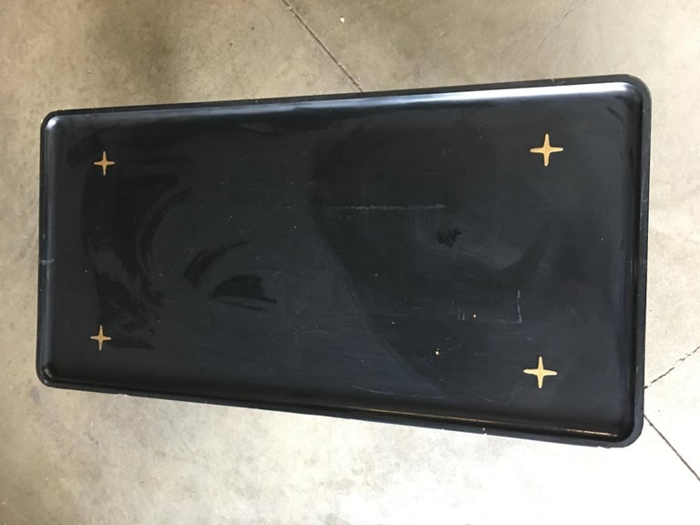 Rare Midcentury Black Lacquer Coffee Table with Solid Cast Bronze Base - 6