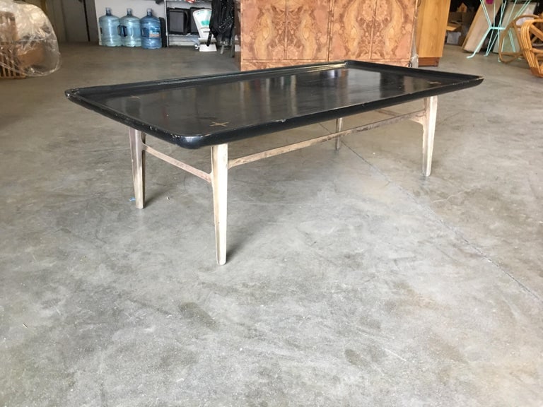 Rare Midcentury Black Lacquer Coffee Table with Solid Cast Bronze Base - 7