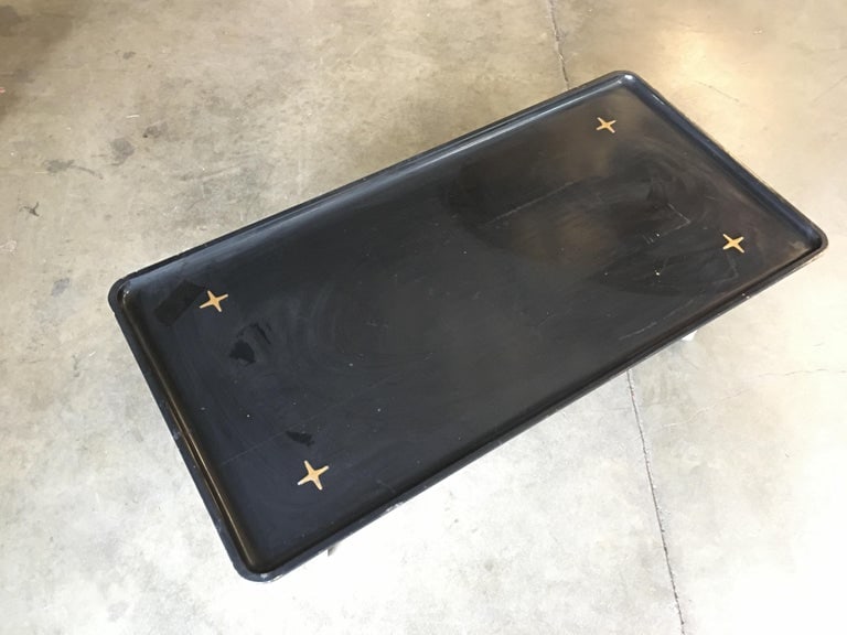 Rare Midcentury Black Lacquer Coffee Table with Solid Cast Bronze Base - 9