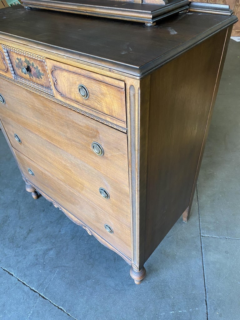 Antique Walnut Highboy Dresser w/ Vanity Table Mirror by Berkey & Gay Furniture - 11