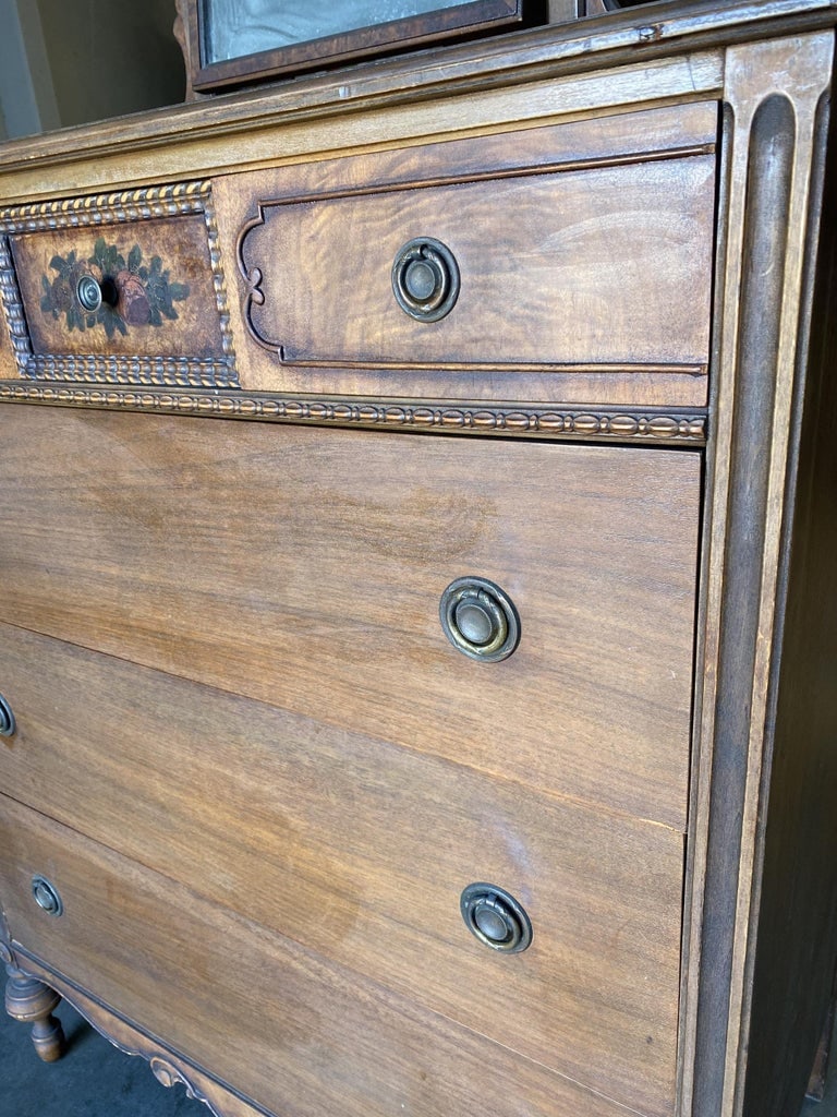Antique Walnut Highboy Dresser w/ Vanity Table Mirror by Berkey & Gay Furniture - 12