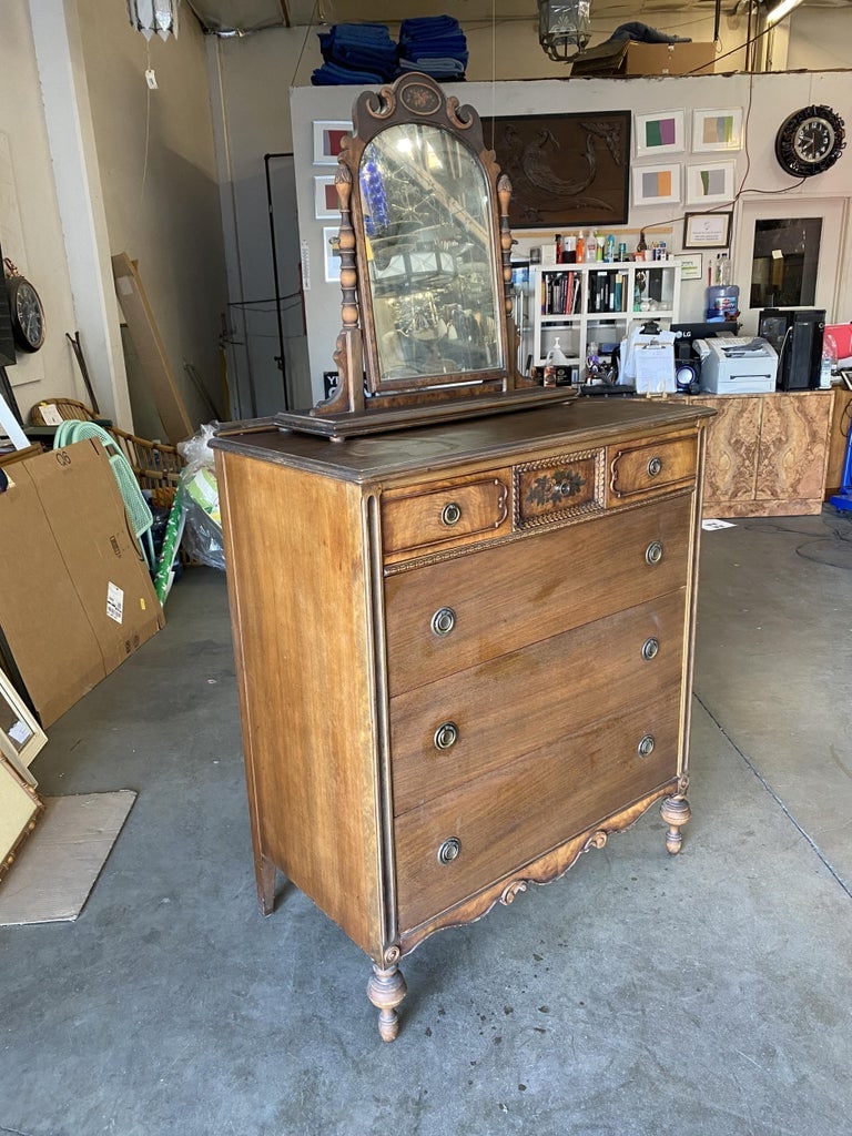 Antique Walnut Highboy Dresser w/ Vanity Table Mirror by Berkey & Gay Furniture - 3