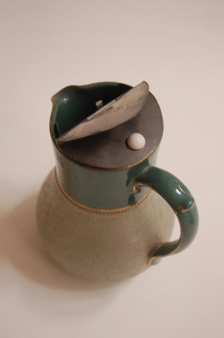 Glazed Ceramic Pottery Green Lidded Pitcher by Lovatts Langley, England - 10