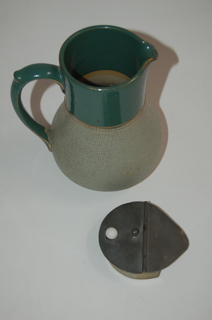 Glazed Ceramic Pottery Green Lidded Pitcher by Lovatts Langley, England - 12