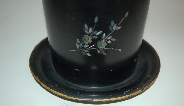 Vintage Post War Japanese Black Aboloni Round Tea Caddie Canister - 14