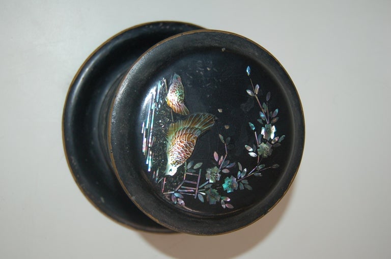 Vintage Post War Japanese Black Aboloni Round Tea Caddie Canister - 6