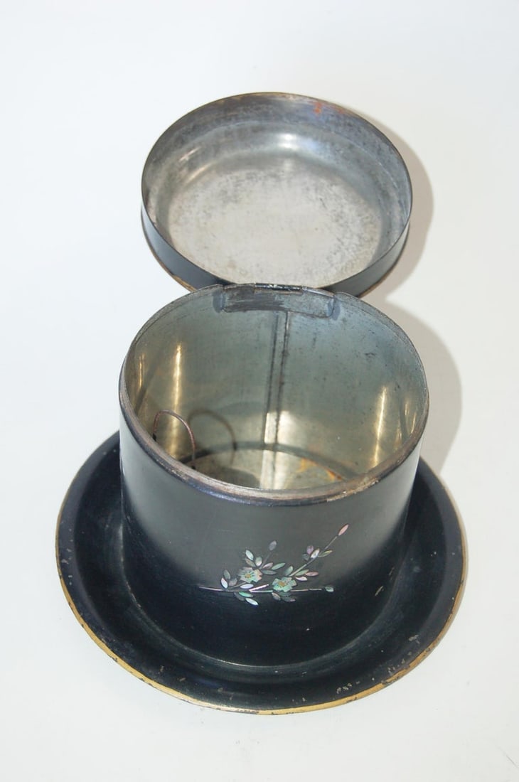 Vintage Post War Japanese Black Aboloni Round Tea Caddie Canister - 7
