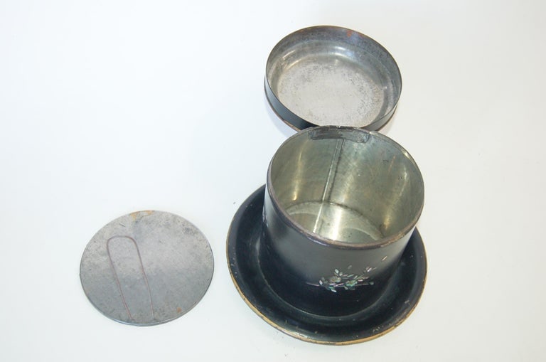 Vintage Post War Japanese Black Aboloni Round Tea Caddie Canister - 9