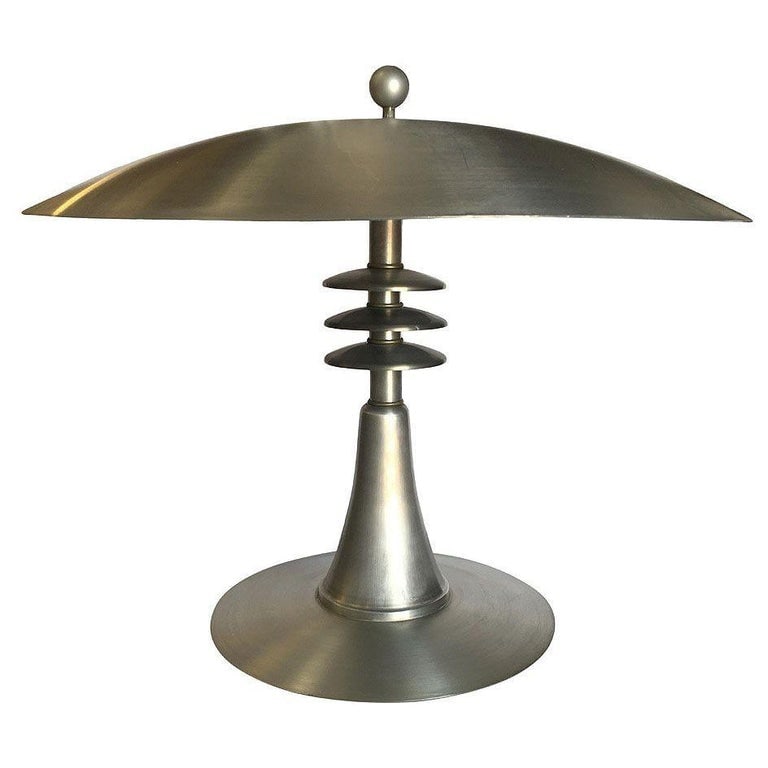 Art Deco Style Machine Age Table Lamp with Large Spun Aluminum Shade - 5