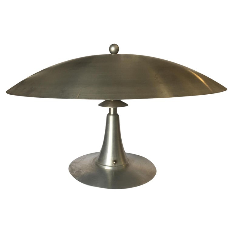 Art Deco Style Machine Age Table Lamp with Large Spun Aluminum Shade - 2